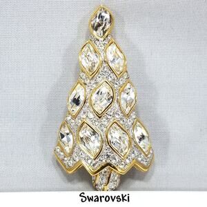 Swarovski Christmas Tree Brooch, 1996 Collectible, Skewed Navette Rhinestones